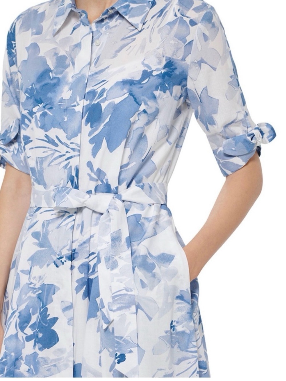 Calvin Klein Blue and White Linen Wrap Dress